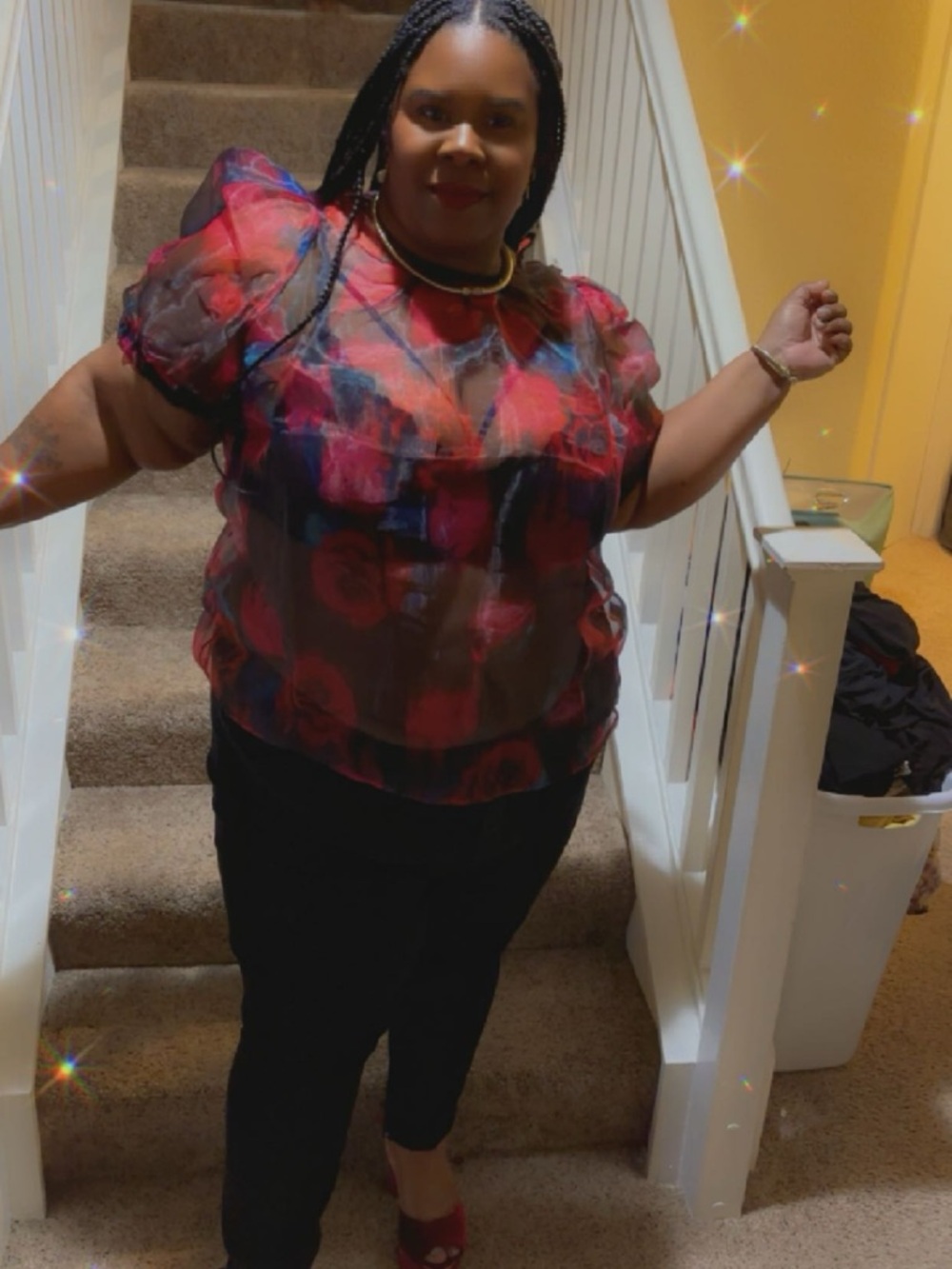 Torrid Sheer Floral Short Sleeve Blouse - Red Rose Print